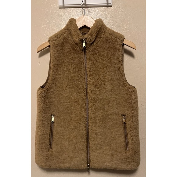 J. Crew Jackets & Blazers - J. Crew Excursion‎ Vest Faux Fur Plush Zip Camel Tan Light Brown Lined Womens XS